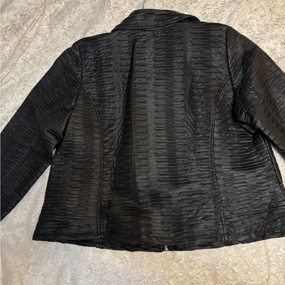 Dennis Basso Textured Black Faux Leather Jacket - Picture 2 of 4